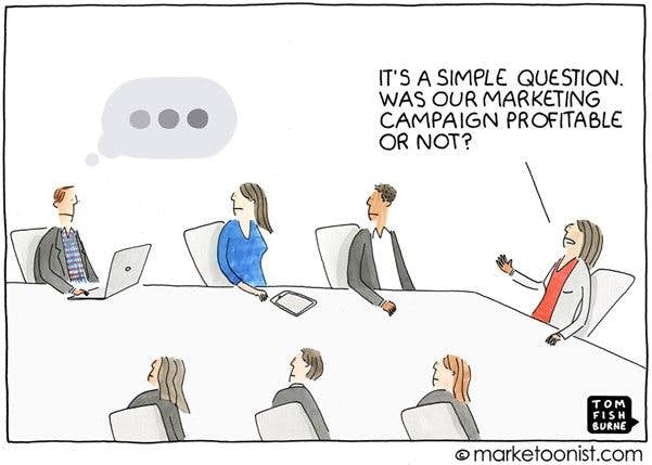 Marketing attribution comic where marketing is unable to explain whether campaign was profitable or not